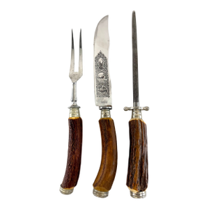 Vintage Solingen Germany Stag Antler Carving Set – 3 Piece