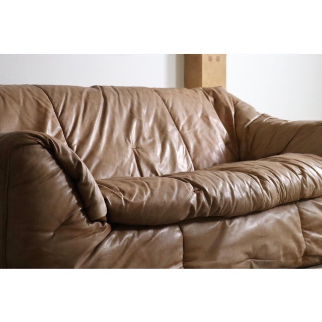 Amazing early ligne roset sloop sofa in original natural leather by michel ducaroy, 1970s. a rare design by renowned...