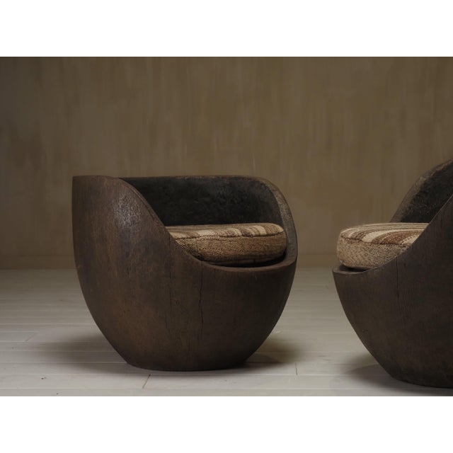 1950s Mid-Century Hand-Carved Lounge Chairs, 1950, Set of 2 For Sale - Image 5 of 13