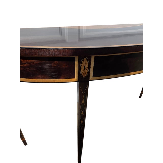 1980s Stickley Federal Style Demilune Mahogany Inlaid Yew Wood Hall Console Table For Sale - Image 9 of 18