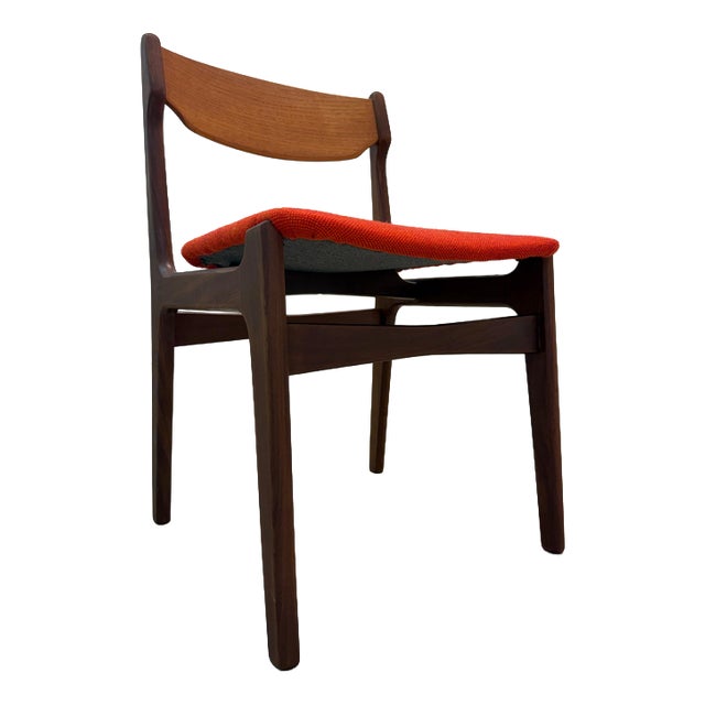 Teak and Orange Upholstered Chair by Erik Buch For Sale