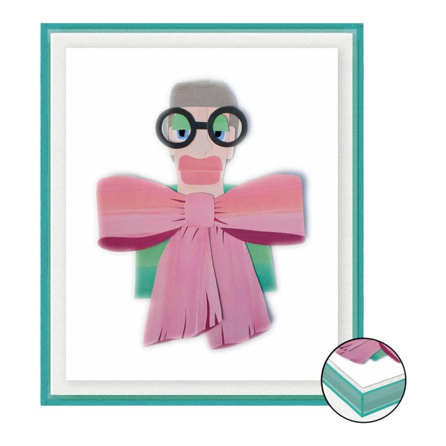 Iris with Big Pink Bow by Melvin G in Turquoise Acrylic Shadow Box, Medium Art Print For Sale