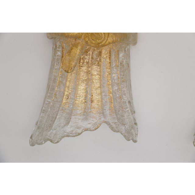 Set of Three Vintage Murano Glass and Brass Wall Sconce, 1970 For Sale - Image 6 of 17