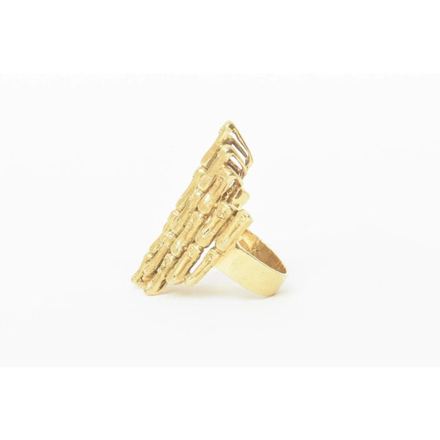 Modern Vintage 18k Gold Italian Sculptural Bamboo Design Elongated Ring, Size 6.5 For Sale - Image 3 of 12