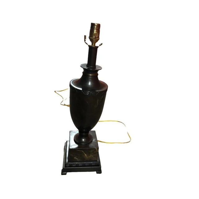WIldwood Marble Urn Lamp With Shade With Antique Bronze Patina Brass Base and Accents For Sale In Washington DC - Image 6 of 12