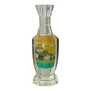 Chinese Inside Oriental Scenery Cranes Graphic Glass Art Vase Bottle