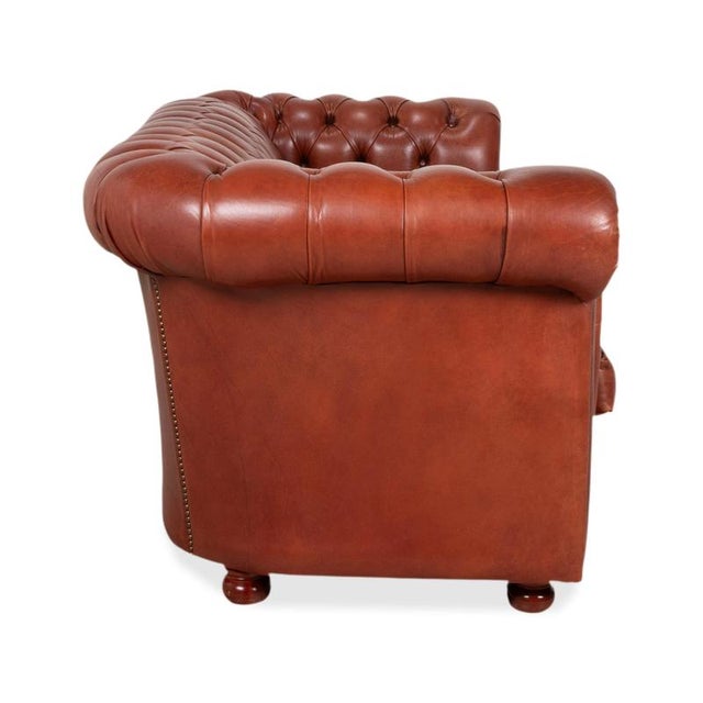 Vintage Chesterfield Leather Three-Seater Brown Sofa For Sale - Image 13 of 16