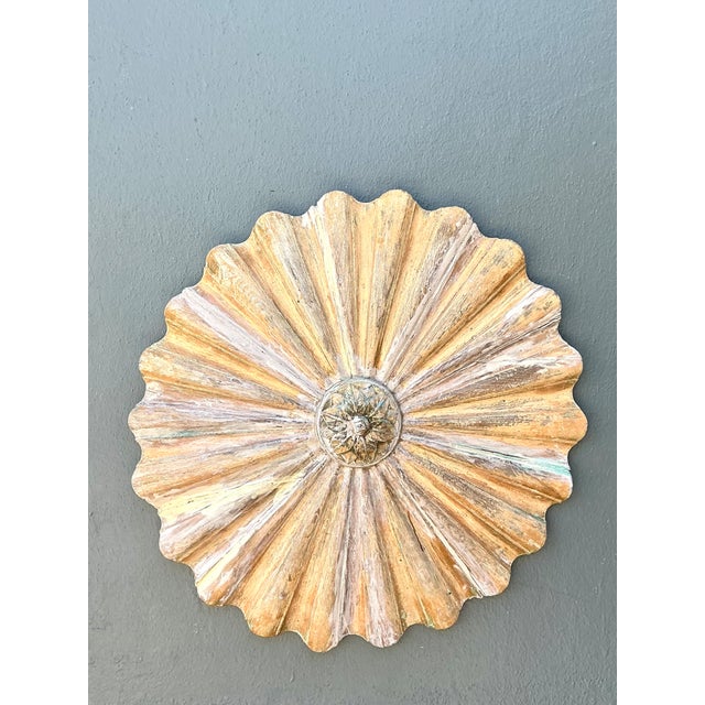 Vintage Carved Wood Sunburst Wall Medallion For Sale - Image 9 of 12