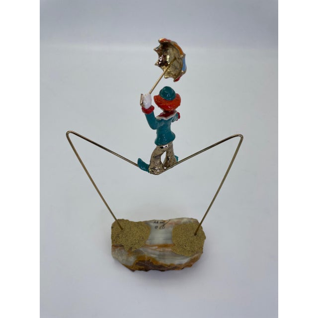 Vintage Ron Lee High Wire Circus Clown Sculpture With Umbrella on Natural Onyx Base, Signed 1984 For Sale In Los Angeles - Image 6 of 11