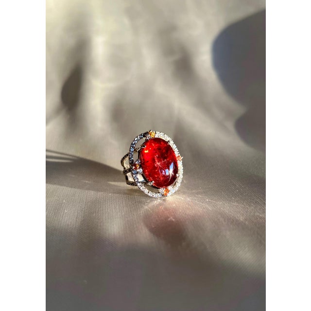 Contemporary 20 Carat Red Rubellite Tourmaline Cocktail Ring, Size 7 For Sale - Image 3 of 10