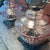 Pink Pair of Vintage Pink Glass Hobnail Electric Lamps With Ornate Metal Bases - 10" High For Sale - Image 8 of 15