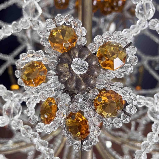 Italian Beaded Crystal 10-Light Chandelier with Amber Drops, 1950s For Sale - Image 3 of 16