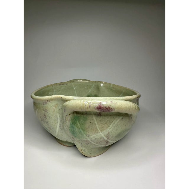 Abstract Studio Art Pottery Decorative Bowl in Pistachio Green and Plum For Sale - Image 9 of 10