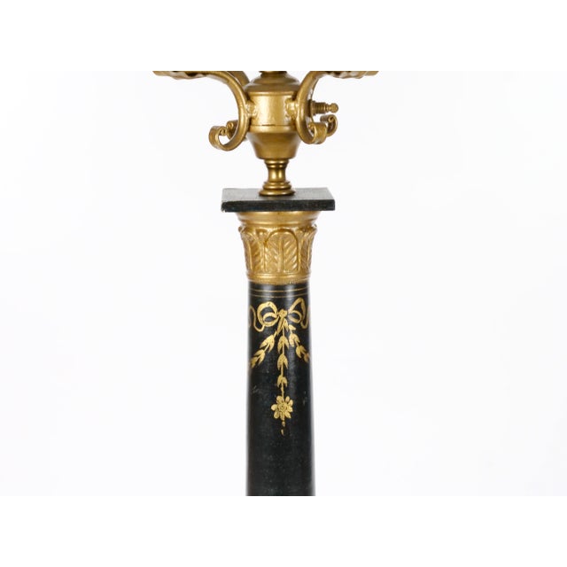 20th-Century Italian Neoclassical Style Black Gilt Painted Wood Torchiere Lamps For Sale In New York - Image 6 of 12