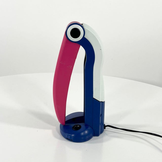 Blue and Pink Toucan Lamp attributed to H.T. Huang for Huanglite, 1980s, in Good conditions. Designed 1980 to 1989 This...