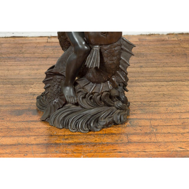 Mid 20th Century Greco-Roman Style Bronze Putto Riding a Dolphin Fountain For Sale - Image 9 of 13