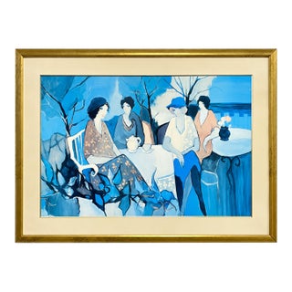 Large Vintage Framed Figurative Wall Art | Four Women at a Café | 59" X 40", C. 1970's For Sale