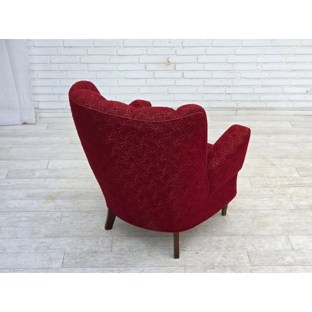 Wood Danish Armchair in Red Furniture Fabric, 1960s For Sale - Image 7 of 18