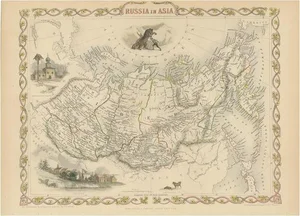 Antique Map of Russia in Asia by Tallis, 1851