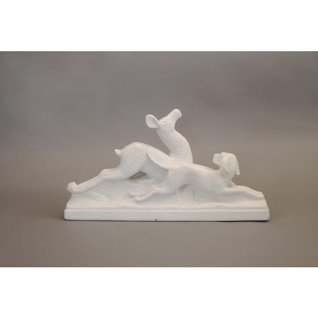 1930s Art Deco Ceramic Deer and Dog Sculpture from ODYV, France, 1930s For Sale - Image 5 of 10