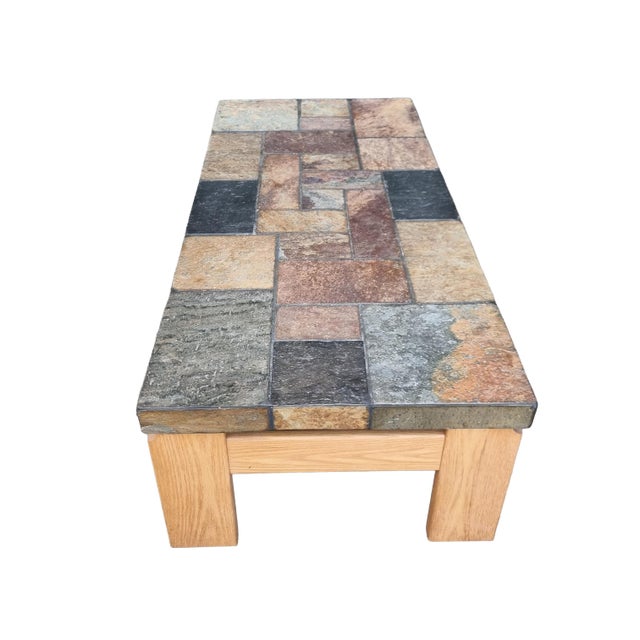1970s Mixed Slate & Oak Coffee Table from Van Bennekom, Netherlands, 1970s For Sale - Image 5 of 13