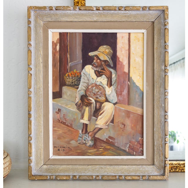 Peach Figurative Painting of a Brazilian Man in Rio by Alfred Koenig For Sale - Image 8 of 8
