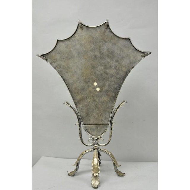 Contemporary Mediterranean Style Silver Gilt Iron Metal Mirror Fireplace Screen For Sale - Image 10 of 13
