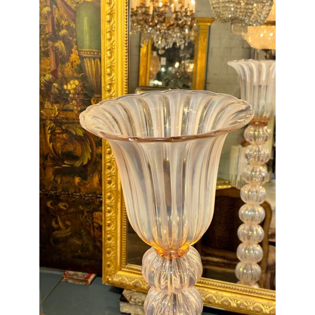 Pair of Murano Opalescent Pink Ball Floor Lamps For Sale In Dallas - Image 6 of 7
