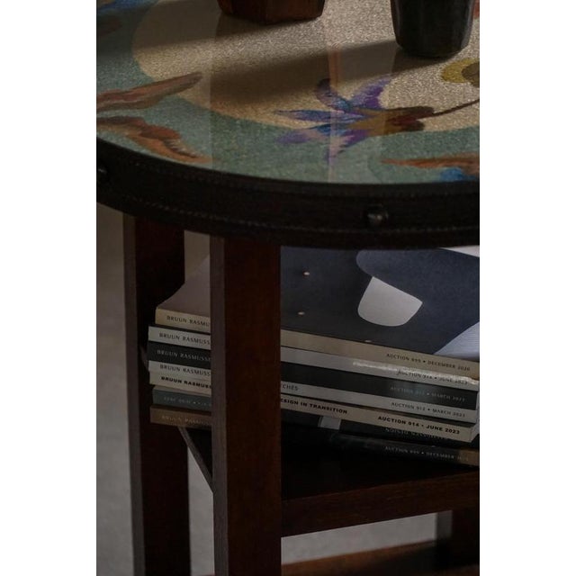 Vintage Danish Round Side Table with Floral Glass Top, 1920s For Sale - Image 9 of 18