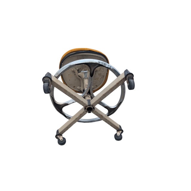Cramer Company Vintage Cramer Industries Adjustible Height/Back-Rest Industrial Drafting Stool Original Wheels For Sale - Image 4 of 5