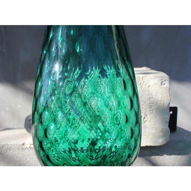 Vintage Green Hand-Blown Art Glass Vase with Textured Surface and Pedestal Base, 1960s For Sale - Image 4 of 13