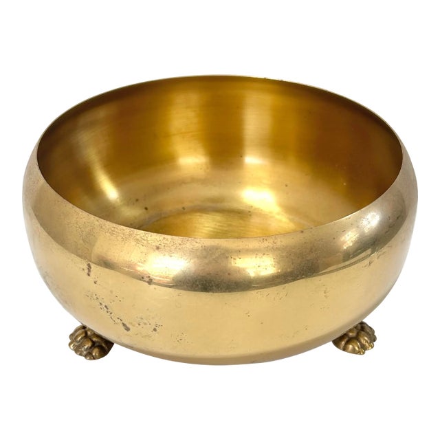 Vintage Brass Claw Foot Bowl – Hollywood Regency Planter, Cachepot, Centerpiece Bowl For Sale