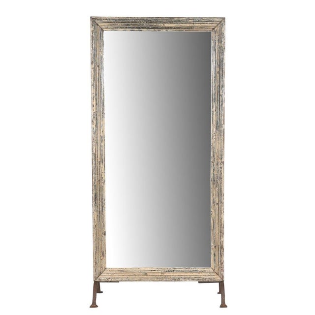 Indian Vintage Indian Carved and Bleached Teakwood Mirror on Iron Legs For Sale - Image 3 of 4