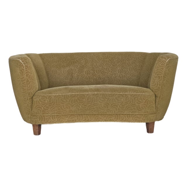 Danish 2-Seater Banana Sofa in Velour and Beech, 1960s For Sale