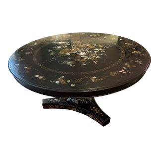 19th Century English Regency Black Lacquer and Inlaid Round Dining Table For Sale