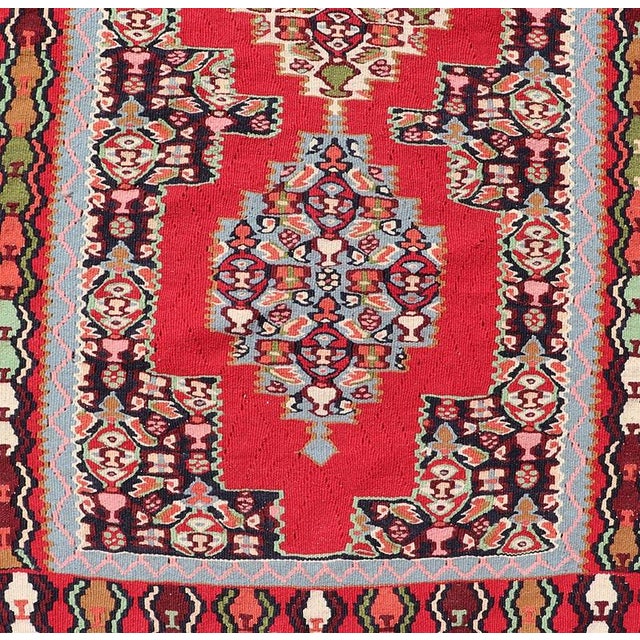 Vintage Persian Kilim Rug With Vibrant Red Field and Accents of Light 2'7 X 12'2 For Sale - Image 10 of 12