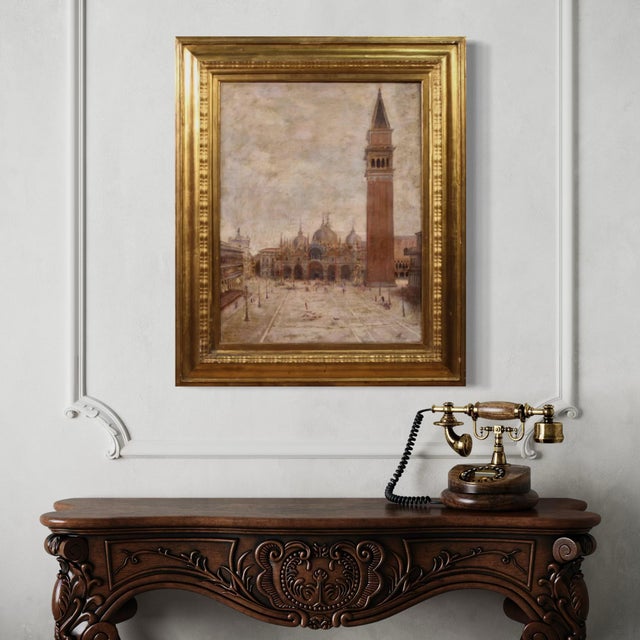 1910s View of St. Mark's Square, 1917, Oil on Canvas, Framed For Sale - Image 5 of 16