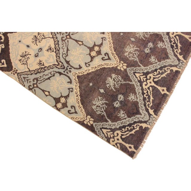 1990s Shabby Chic Modern Brown/Ivory Wool & Viscose Rug - 4'0 X 6'0 For Sale - Image 4 of 8