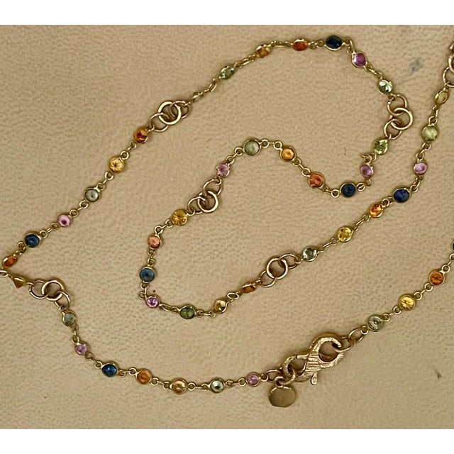 Contemporary Bezel-Set Multi-Sapphire Station Necklace 18kt Yellow Gold by Designer dc For Sale - Image 3 of 18
