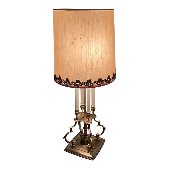 Vintage Stiffel 4-Candle Bouillotte Table Lamp & Shade For Sale