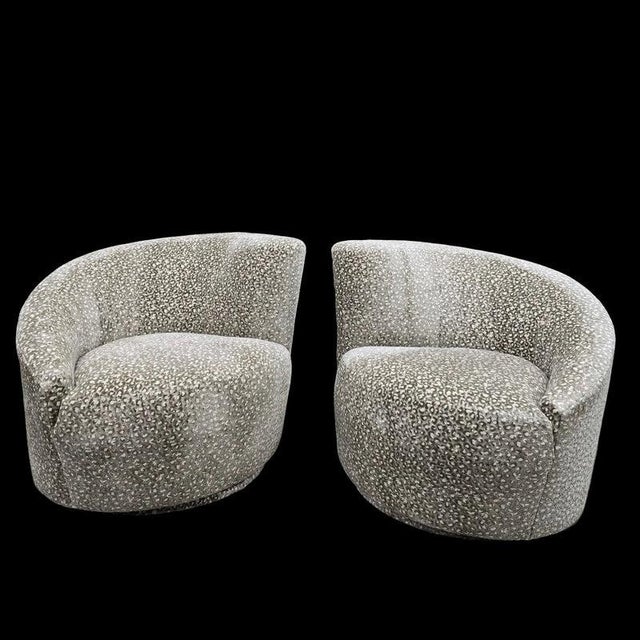 Textile MCM Attributed to Vladimir Kagan Nautilus Asymmetrical Swivel Lounge Chairs - Pair For Sale - Image 7 of 8
