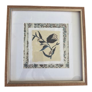 Original Floral Abstract Acrylic Painting Mounted on Fabric Matted and Framed For Sale