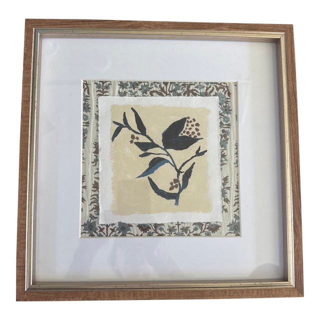 Original Floral Abstract Acrylic Painting Mounted on Fabric Matted and Framed For Sale
