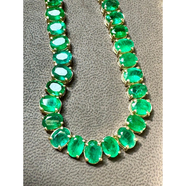 Metal Gia Certified 110 Ct Natural Oval Emerald Necklace, 14 K Gold 57.3 Gm , 18 " For Sale - Image 7 of 8