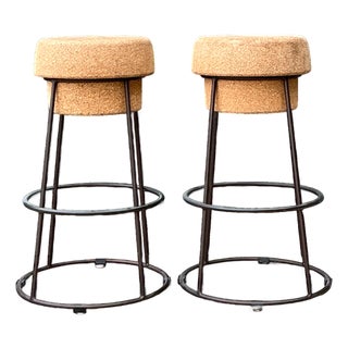 Vintage Cork and Metal Bar Stools - A Pair For Sale