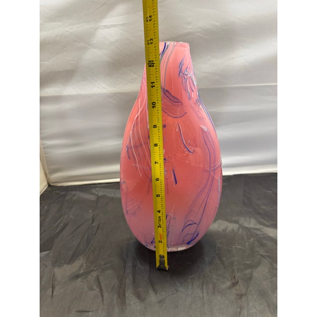 Glass Glass Asylum Beautiful Hand Blown Art Glass Vase Pink Blue Swirls Euc Signed For Sale - Image 7 of 10