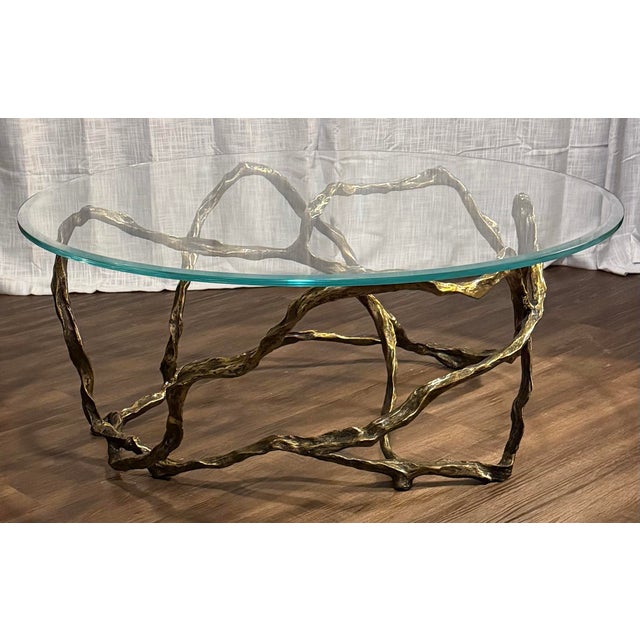 Global Views Studio a by Global Views Twistwood Cocktail Table – Antique Brass W/ Glass Top For Sale - Image 4 of 9