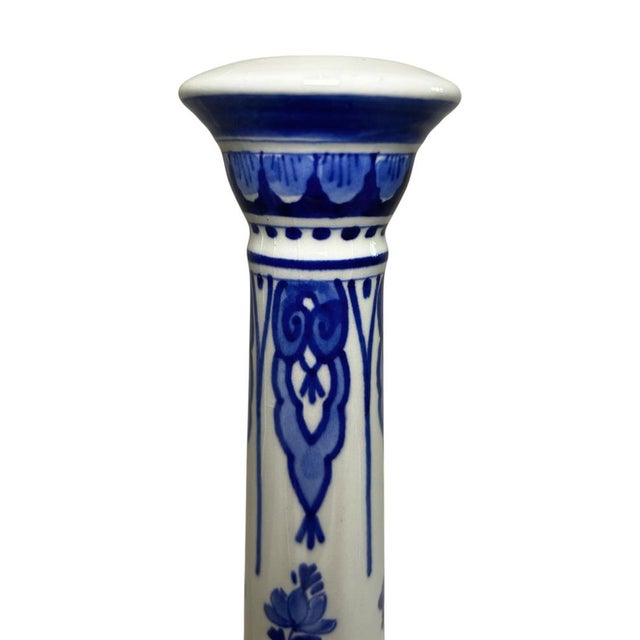 1970s Hand-Painted Blue and White Candlestick by C. Tetteroo for Royal Delft, 1973 For Sale - Image 5 of 12
