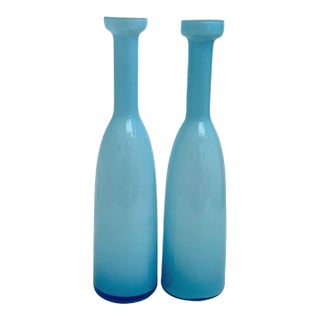 1960s Holmegaard Cased Glass Blue Carnaby Vases - Set of 2 For Sale
