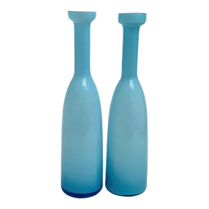 1960s Holmegaard Cased Glass Blue Carnaby Vases - Set of 2